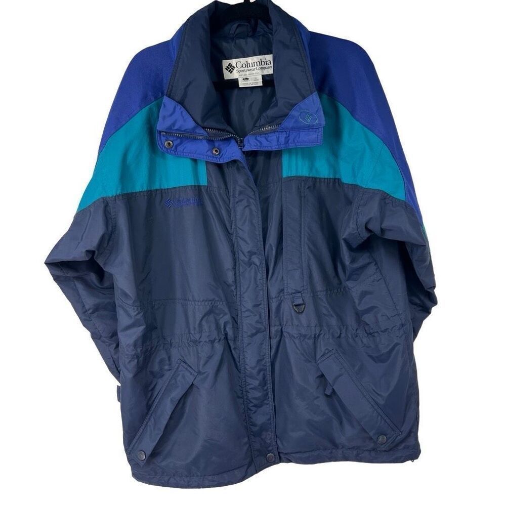 Women’s Columbia Blue Turquoise 90’s Jacket Hidden‎ Hood Sz S Women’s